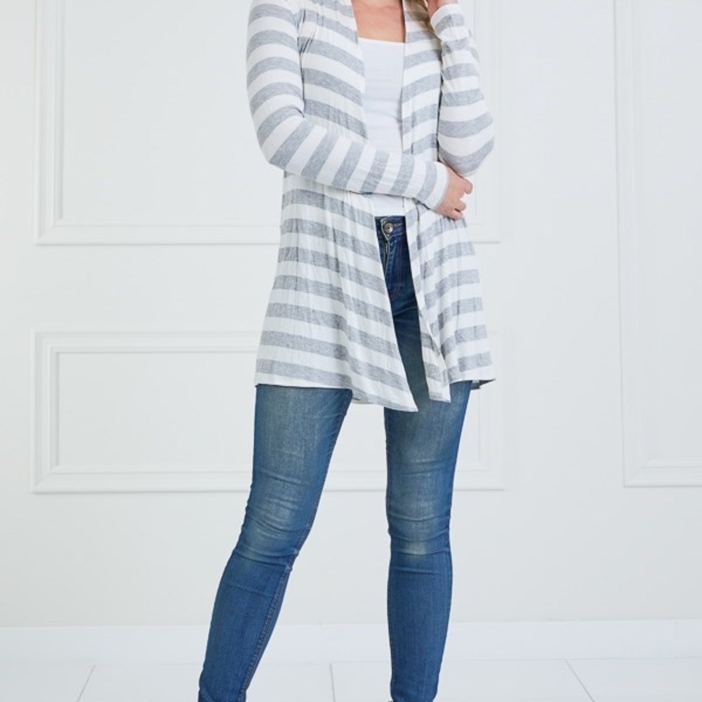 Striped Gray Cardigan Sweater